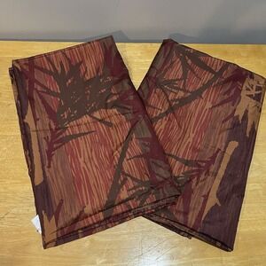 Vtg Pier 1 Bamboo Maroon Red Orange Satiny Curtain Panels 54x84" Set Of 2 Leaves